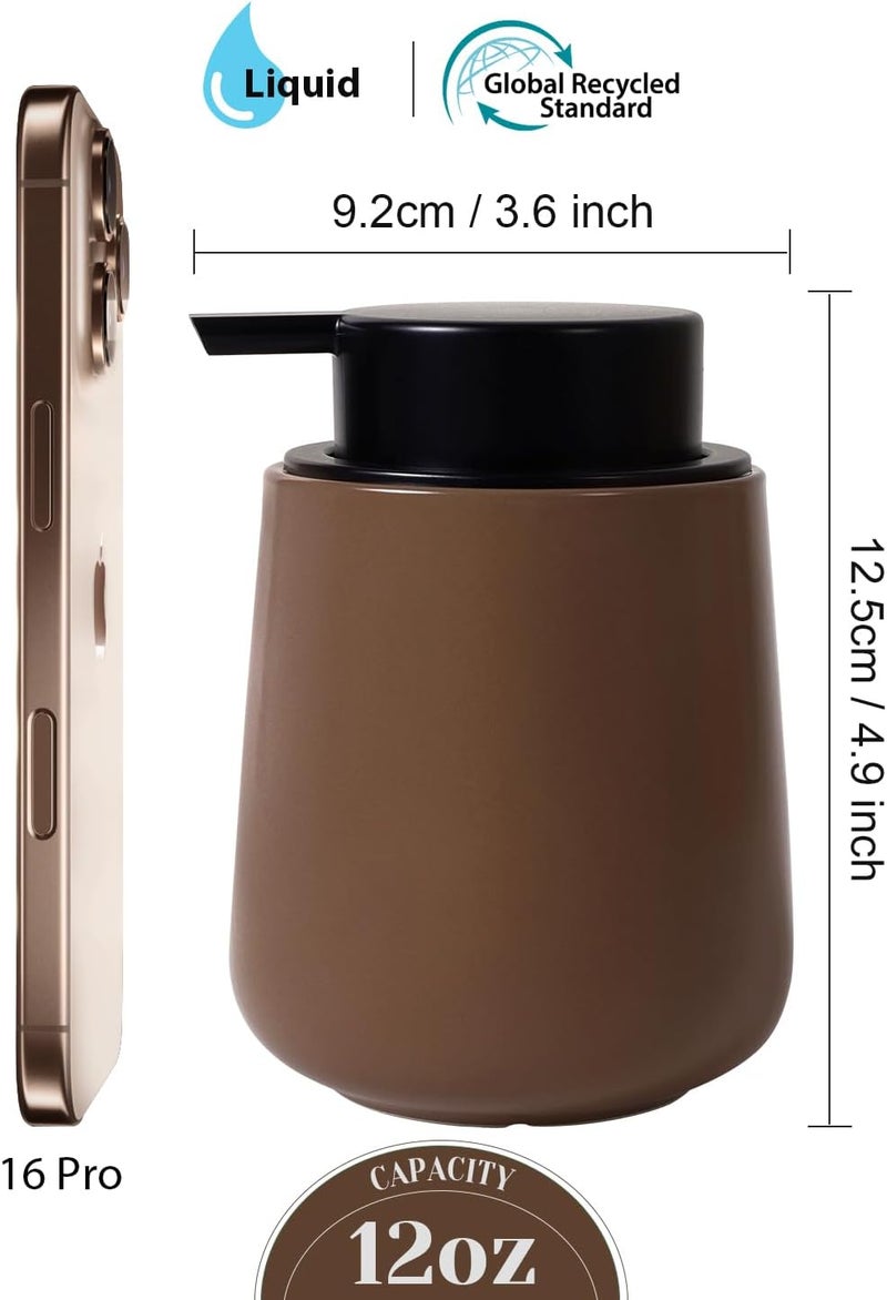 INGOFIN Ceramic Lotion Dispenser - 12 oz Hand Soap Dispenser Bathroom, Modern Liquid Dispenser with Pump, Refillable Dish Soap Bottle for Kitchen, Matte Brown - Image 2